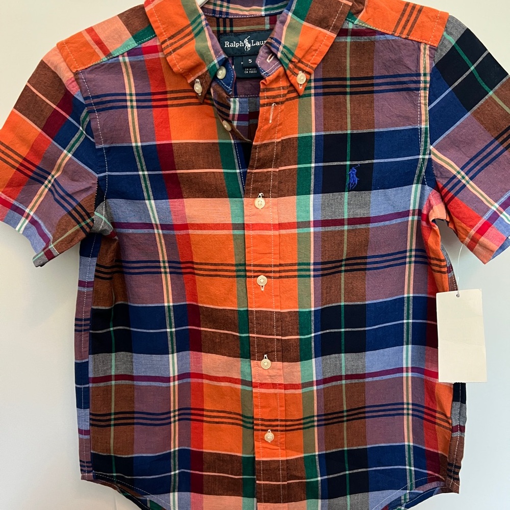 Ralph Lauren Orange and Blue Casual Button Down Shirt